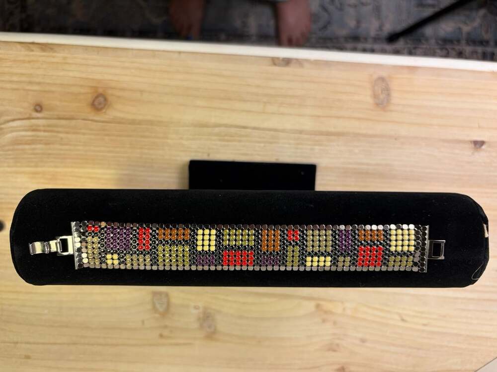 Multicolor Enamel Mesh Metal Cuff Bracelet